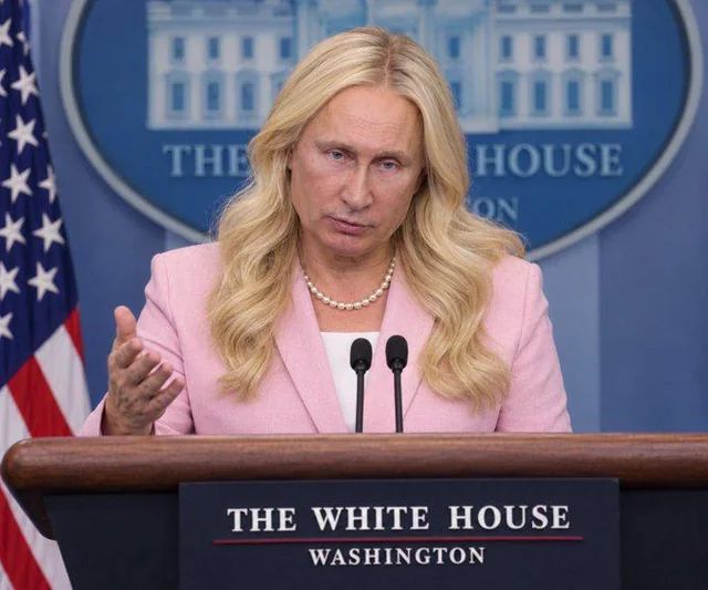 Trump's new spokesperson that looks like Putin in a blonde wig.